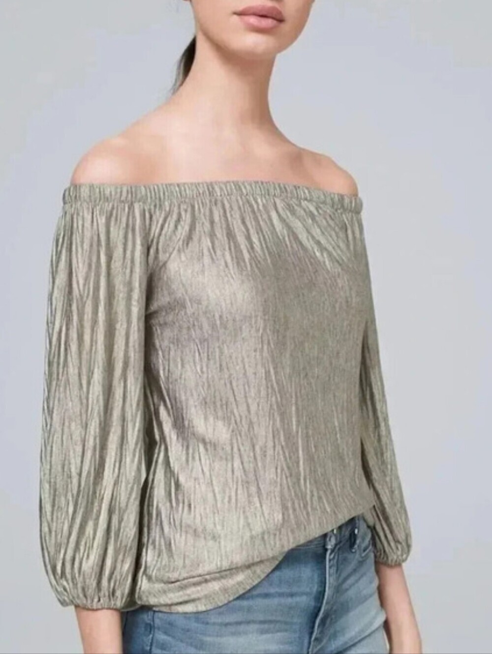 White House Black Market Metallic Off Shoulder Oversized Blouse